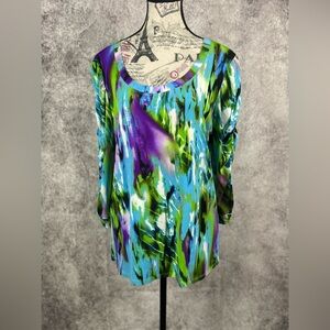 Complements Colorful Abstract Ruched Long Sleeves Women's Blouse Size L